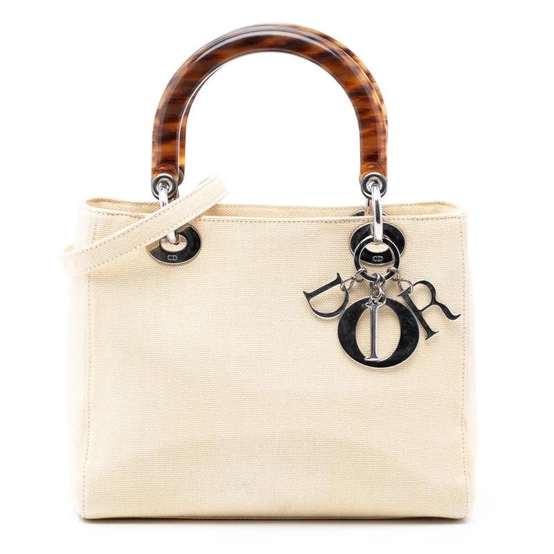Christian Dior Schultertasche Medium Canvas Lady Dior weiß