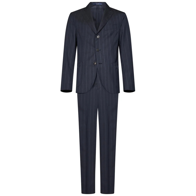 Drumohr Anzugkombination Navy Blue Virgin Wool Pinstripe Suit Blue