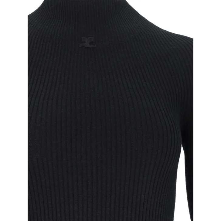 オールインワン・サロペット Courreges Knitted Mini Dress In Black Cotton And Wool Blend COTTON MINI DRESS - courrèges