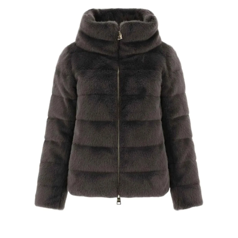 Herno  Padded Short Jacket In Plush Synthetic Fur Grey