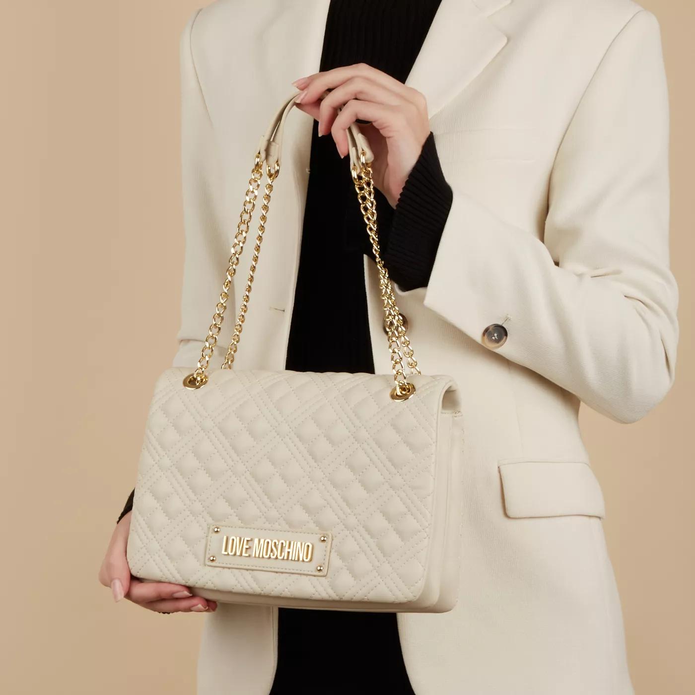 Love Moschino Gewatteerde ivoorkleurige schoudertas met gouden details White Dames