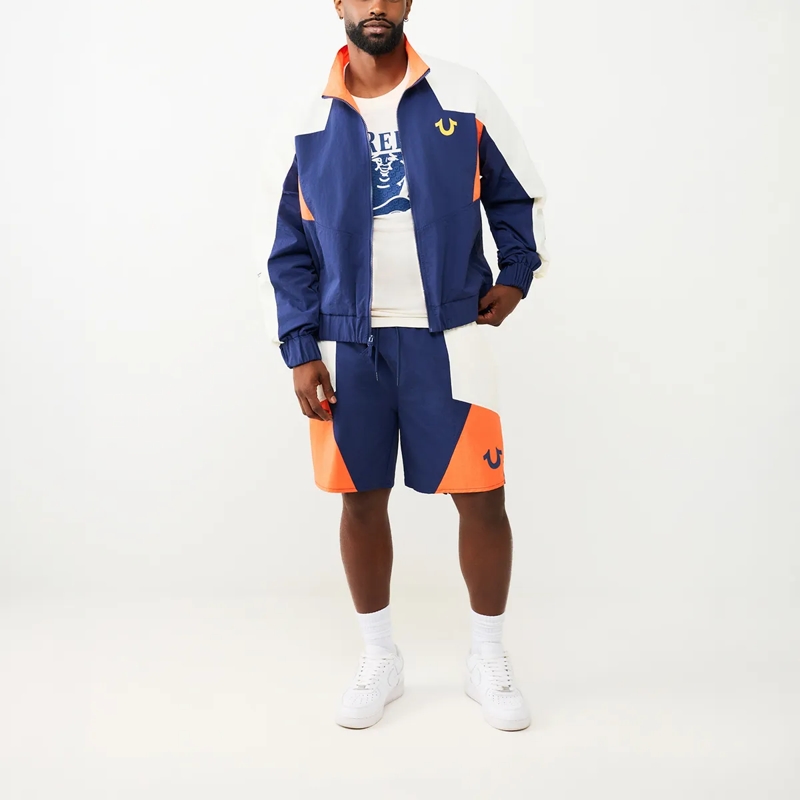 True Religion Shorts - Nylon Track-Short- Geometrisches Colorblocking dunkel-blau(Image 2)