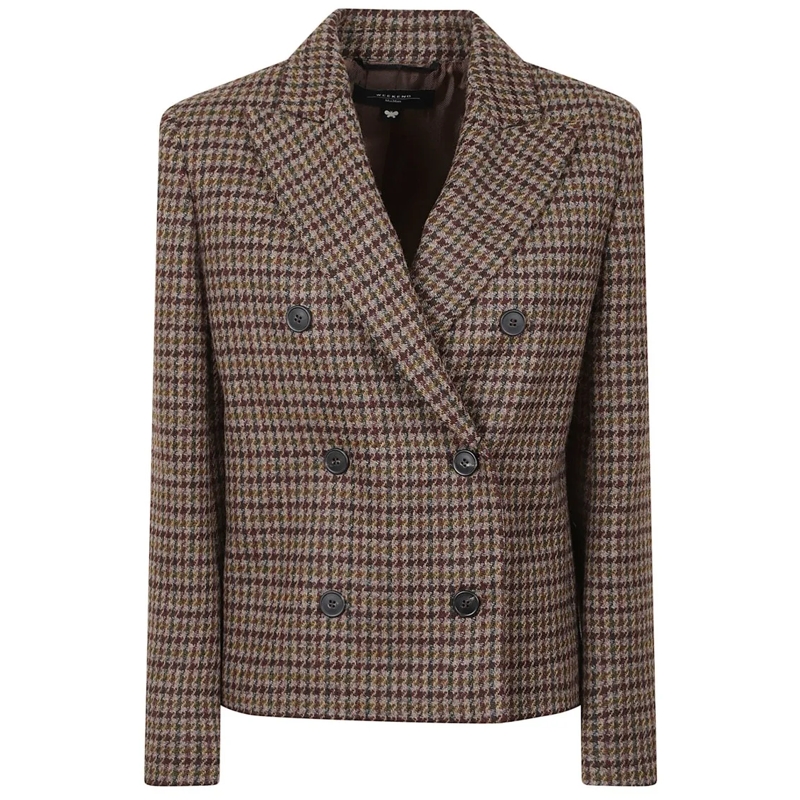 Max Mara Blazer Houndstooth Wool Blend Blazer Brown