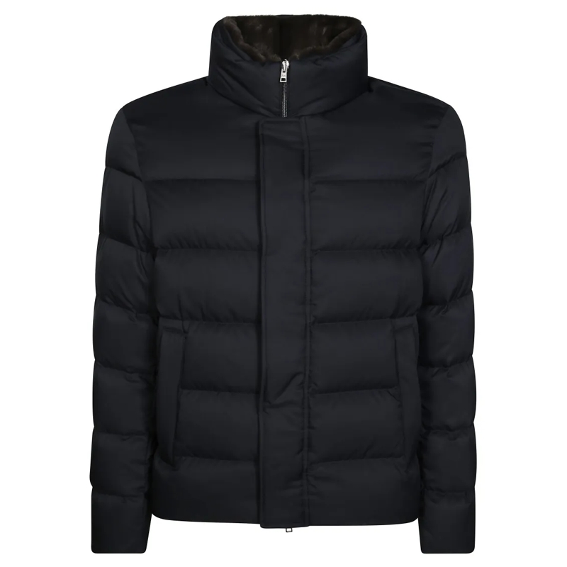 Herno Donsjas Boxy Black Down Jacket With High Collar Blue