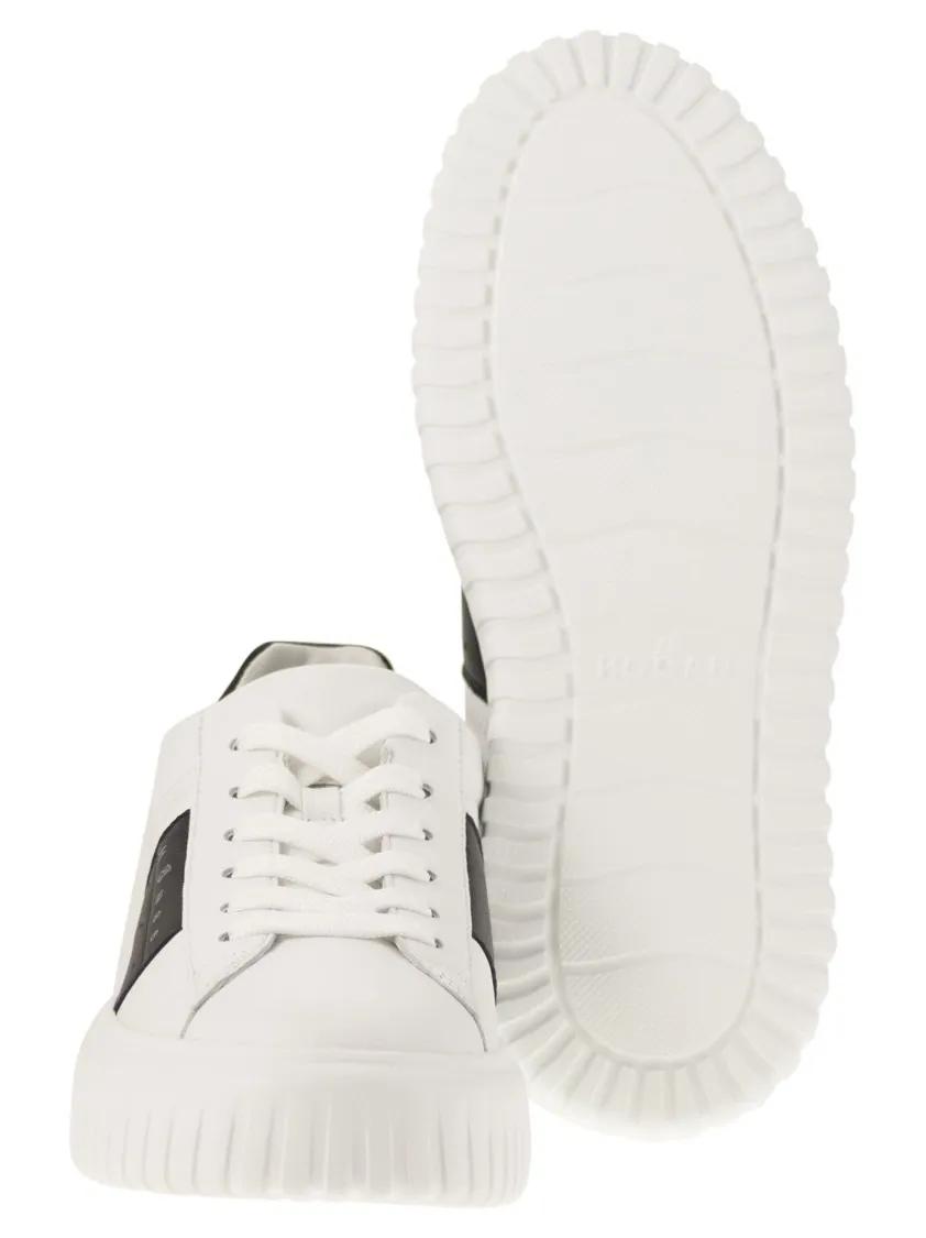 Thumbnail - Hogan Low-Top Sneaker - Sporty Nappa Leather Sneakers With Vertical Stripe - Gr. 9_5 - in Weiß - für Damen