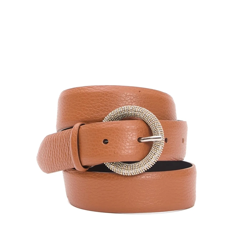 Orciani Riem Round Buckle Belt With Strass Accents Brown