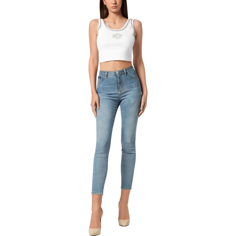 Philipp Plein Top Tank-Top Crystal Verziert weiss(Image 4)