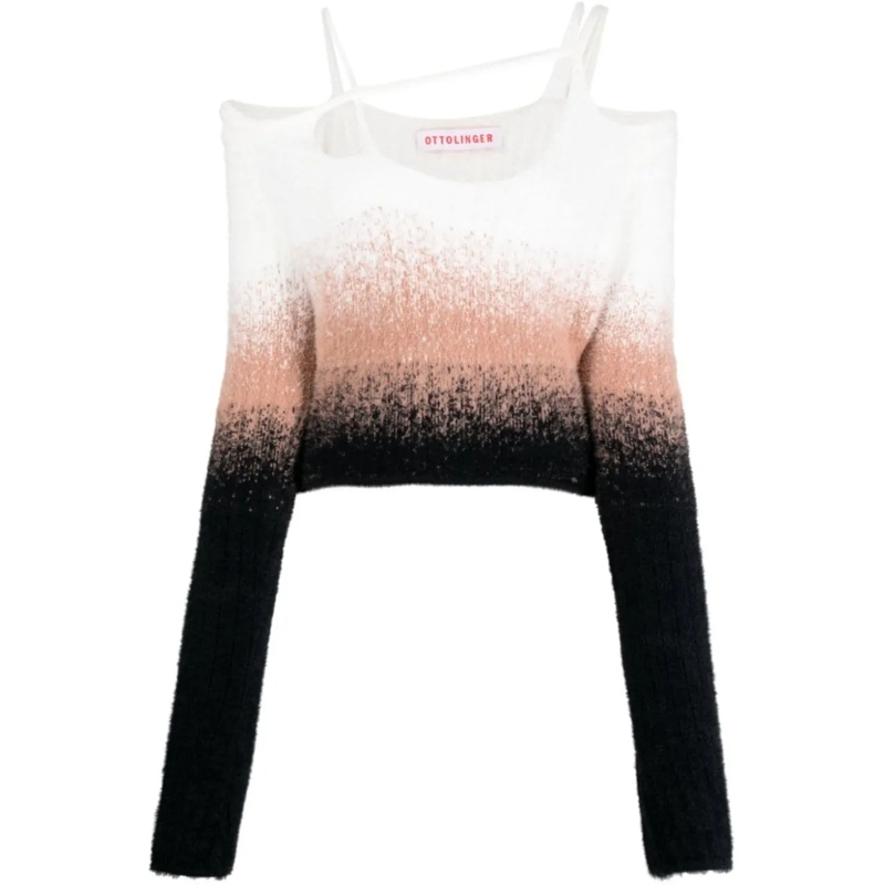 Ottolinger  Knit Off Shoulder Longsleeve Black/ White/rose weiß