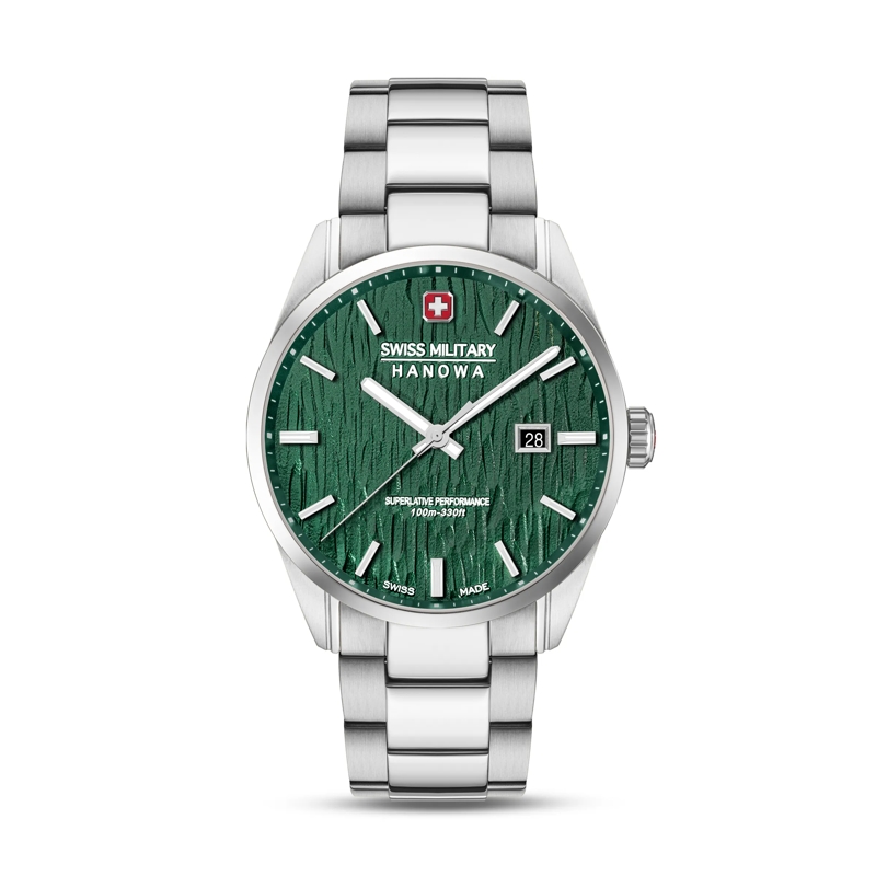 Swiss Military Hanowa Quarzuhr Quarzuhr Silver Fir- Anzeige: 3 Zeiger- Qualitä grün