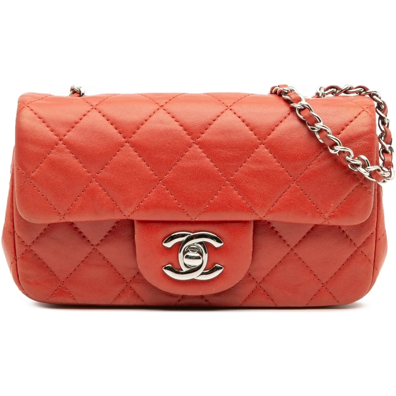 Chanel Sac à bandoulière Extra Mini Rectangular Classic Lambskin Single Fla rot