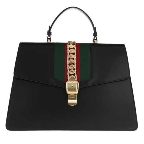 Gucci Sylvie Maxi Top Handle Bag Leaher Black Satchel