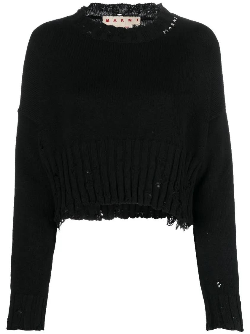 Marni - Distressed Cropped Jumper - Größe 38 - schwarz