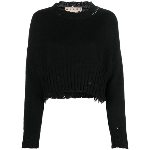 Marni Distressed Cropped Jumper Black Maglione