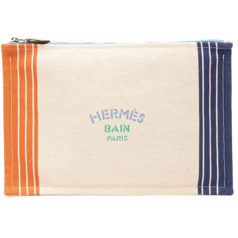 Hermès Nécessaire Large H Canvas Maillon Marin case braun