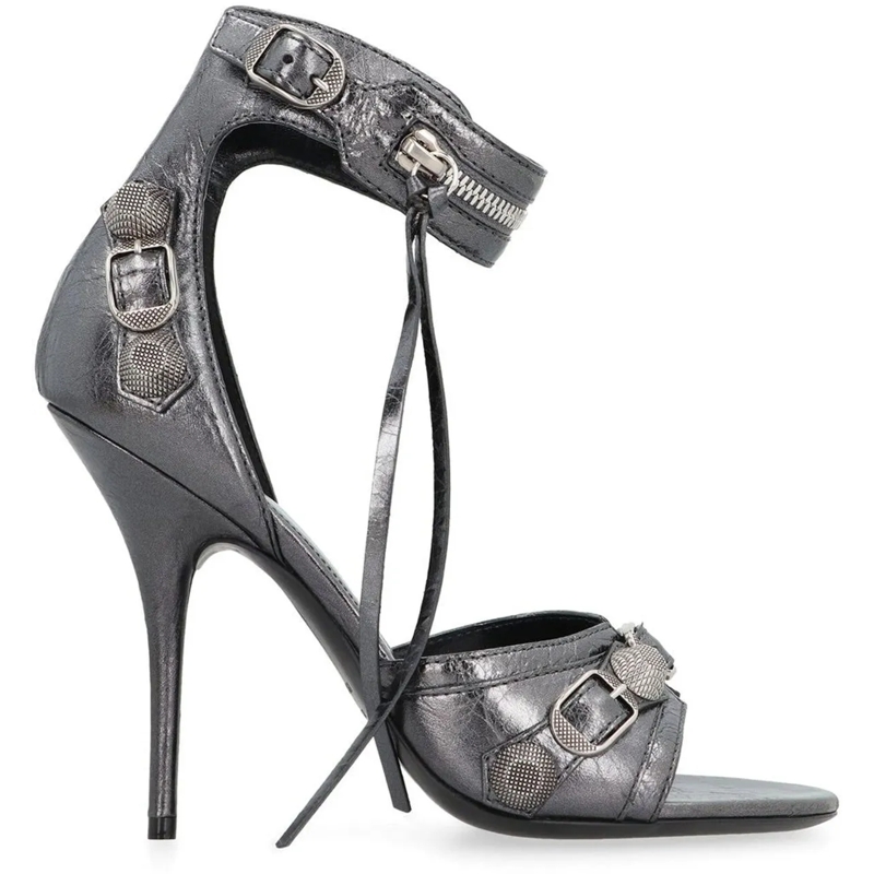 Balenciaga T-Shirt Balenciaga Cagole Leather Sandals grau