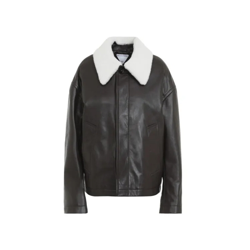 Bottega Veneta  Leather Shearling Bomber Jacket Black