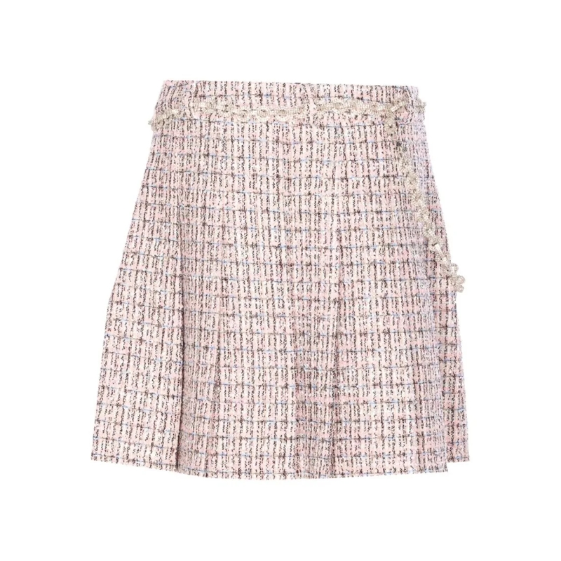 Self Portrait Minijupe Pink Boucle Crystal Belt Mini Skirt Pink