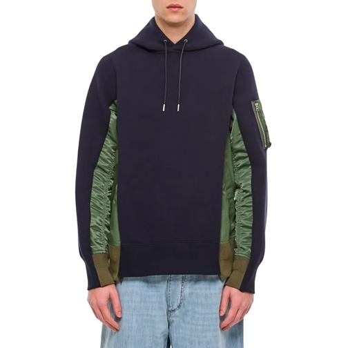 Sacai Terry Sweatshirt With Twill And Nylon Hood Black 