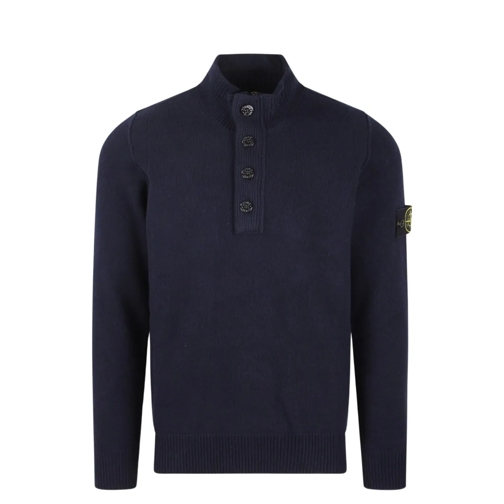 Stone Island Half-Zip Knit Pullover Blue Tröja