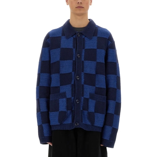 YMC Strickjacke Blue "Baker" Bold Checkerboard Cardigan Blue