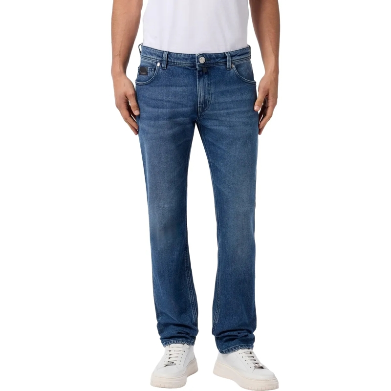 BILLIONAIRE Jeans mit geradem Bein Super Straight Cut Jeans Leather Details blau(Image 3)