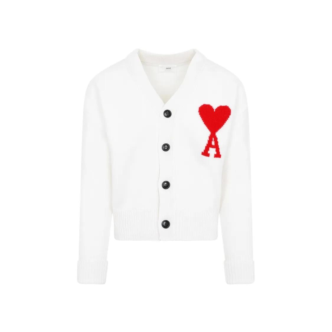 AMI Paris - White Adc Wool Cardigan - Größe M - weiß