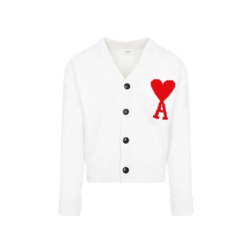 AMI Paris Strickjacke White Adc Wool Cardigan White