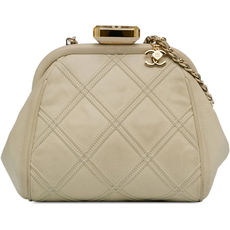 Chanel Sac à bandoulière Calfskin Kiss Lock Frame Bag weiß