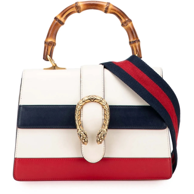 Gucci Sac à bandoulière Medium Leather Bamboo Dionysus Web Satchel weiß