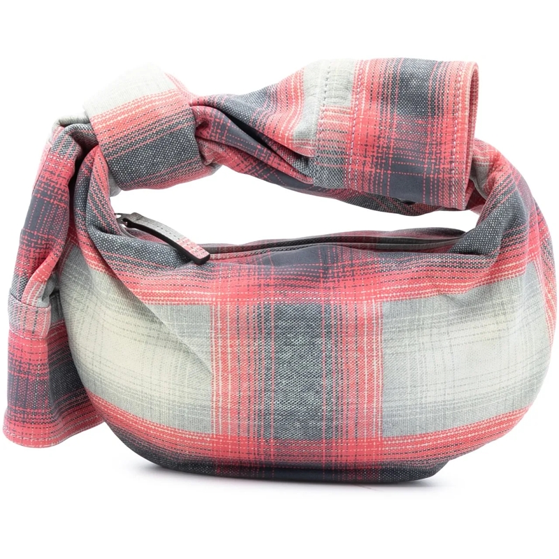 Bottega Veneta Schultertasche Mini Printed Leather Tartan Jodie grau