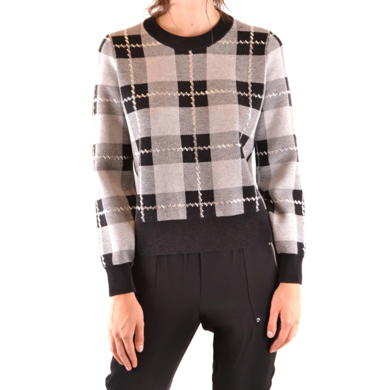 MICHAEL Michael Kors Trui Checkered Knit Sweater With Crew Neckline Black