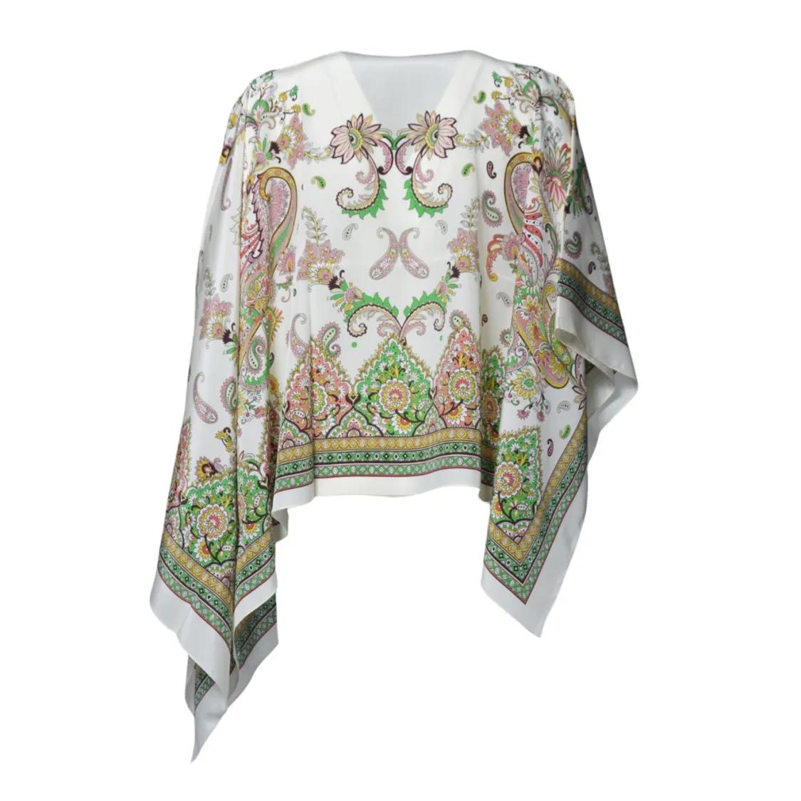 Thumbnail - Etro - Cream Silk Poncho With Floral Paisley Print - Größe ONE SIZE - beige