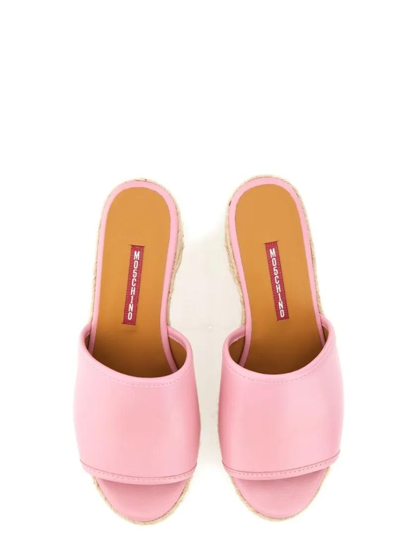 Thumbnail - Moschino Sandalen - Pink Leather Sandal With Jute-Wrapped Platform - Gr. 40 (EU) - in Rosa - für Damen
