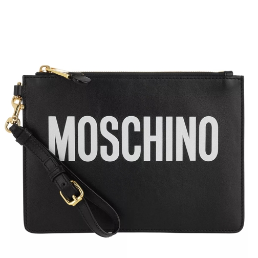 Moschino Logo Clutch Leather Black Clutch