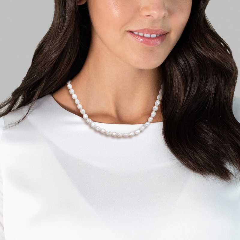 Valero Pearls Mittellange Halskette Sterling Silber Perlen-Kette Süßwasser-Zuchtperle weiss(Image 2)