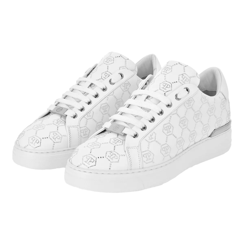 Philipp Plein Low-Top-Sneaker Lo-Top Turnschuhe Monogram Embellished weiss
