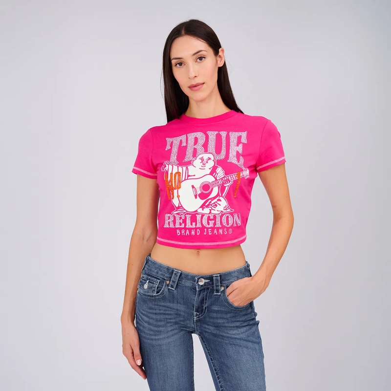 True Religion T-Shirt T-Shirt BUDDHA- Buddha-Print- Ziersteine auf Fr pink(Image 6)