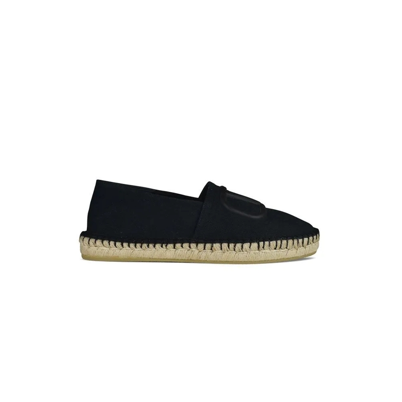 Valentino Garavani Loafer Foldable Black Canvas Espadrilles With Natural Rop Black