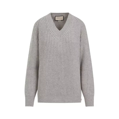 Gucci Warm Grey Ribbed Wool-Cashmere Sweater Grey 