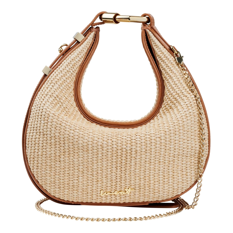 WEAT Tote Handtasche Halfmoon Bag Raffia Caramel braun