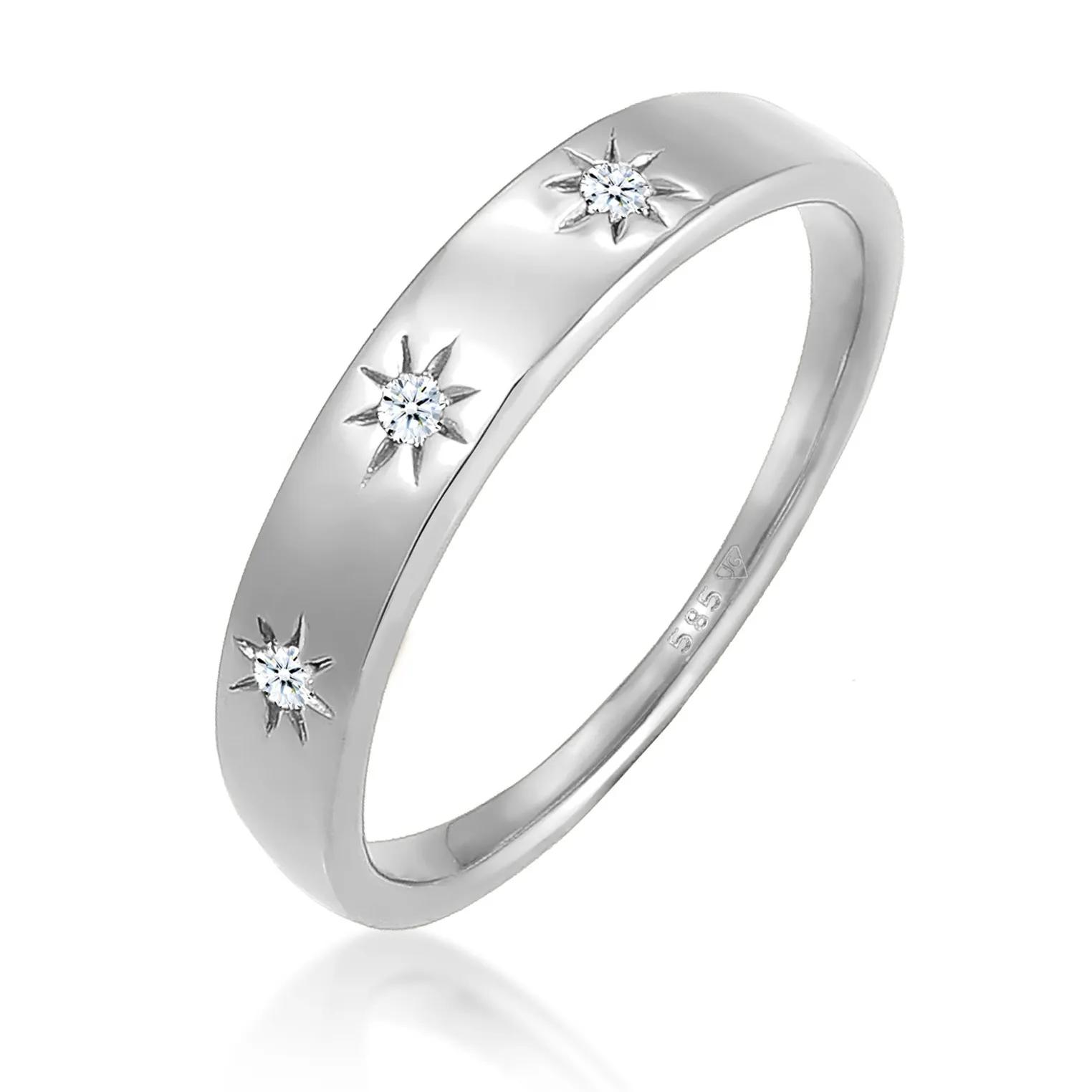 Elli Ringe - Ring Verlobung Astro Diamant (0.045 ct.) 585 Weißg - Gr. 56 MM - in Silber - für Damen und Herren