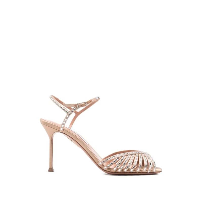 Aquazzura Sandalen Strappy Sandals With Metallic Studs And Mid-Height Neutrals