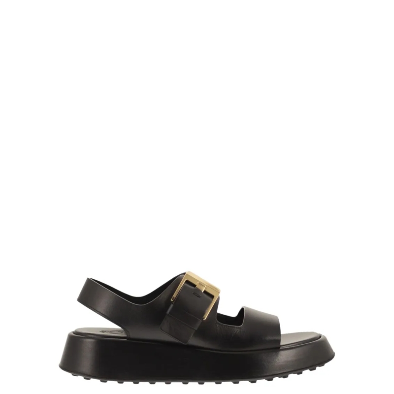 Tod's Sandalen Calfskin Leather Sandal With Custom Metal Buckle Black