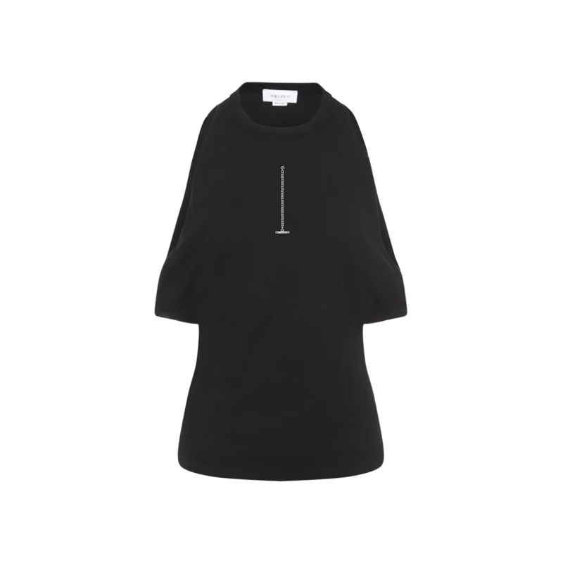 Alexander McQueen Haut à manches longues Cotton Long-Sleeved Topwear With Unique Chain Deta Black