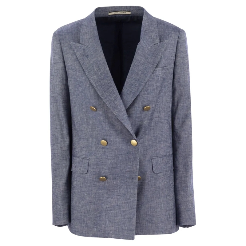 Tagliatore Blazer Paris - Linen And Viscose Double-Breasted Blazer Blue