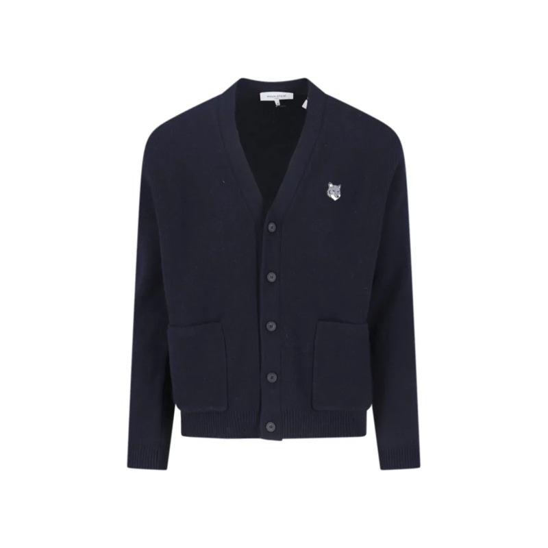 Maison Kitsune Strickjacke "Fox Head" Cardigan, In Blue Wool Blue