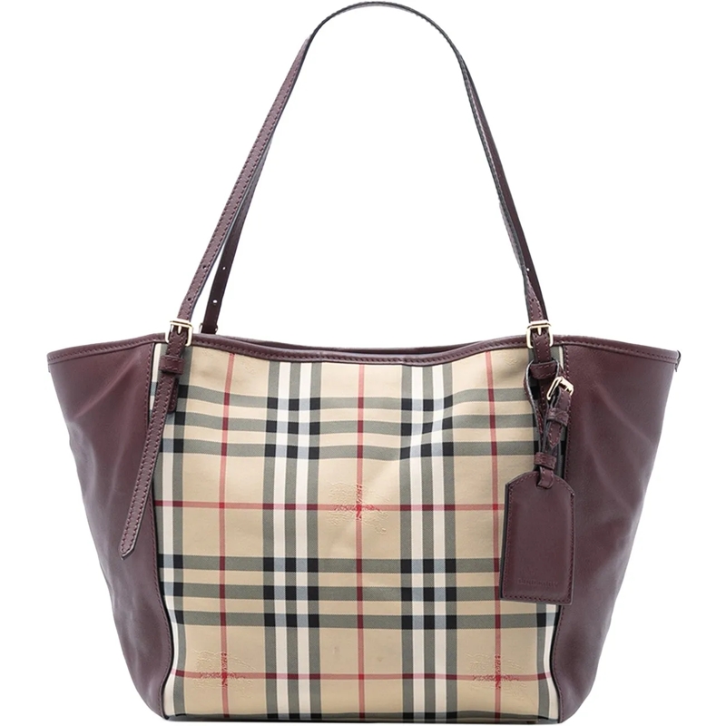 Burberry Shopper Small Haymarket Check Canvas and Leather Canterbur braun