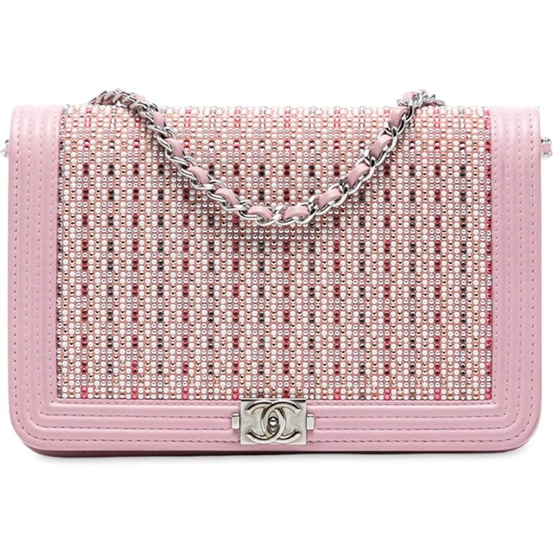 Chanel Sac à bandoulière Calfskin Crystal Studded Boy Wallet on Chain rose