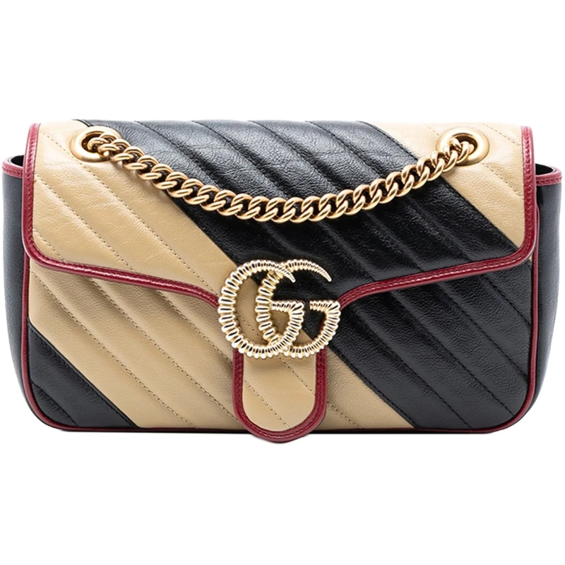 Gucci Schultertasche Medium GG Marmont Bicolor Matelasse Diagonal Leath schwarz