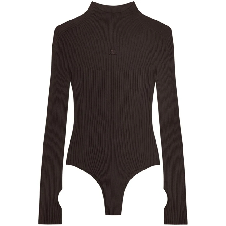 Courreges Ribbed Bodysuit Brown